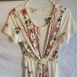 Les Amis Cream with flowers shirt tie in the front